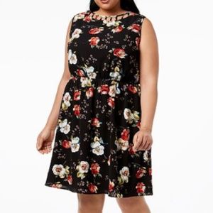 NWT Monteau Floral Caged-Neck Fit & Flare Dress 3X